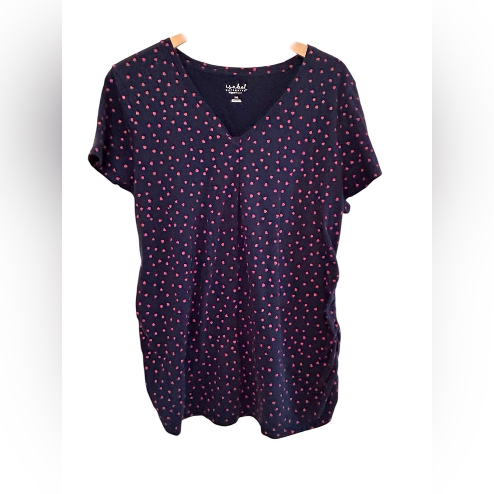 Isabel Maternity Shirt Valentines Heart Shirred Blue Tee Sz.XXL